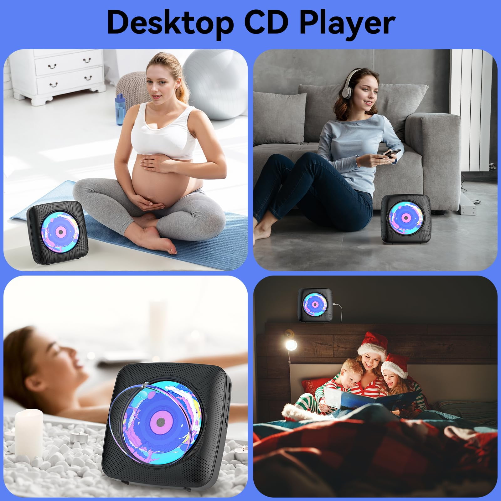 Ooosea CD Player Portable Bluetooth Rechargeable CD Players for Home Desktop Wall Mount CD Player with Speakers FM Radio USB AUX Jack Remote Control