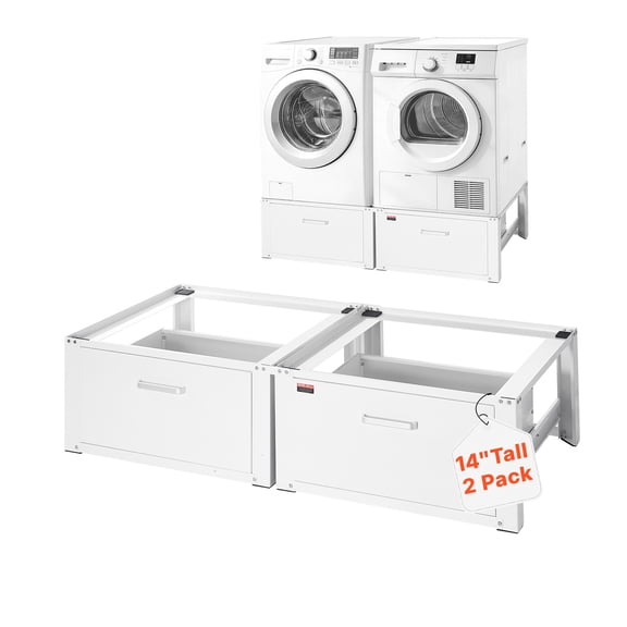 VEVOR Laundry Pedestal, 14 in Height, Washer and Dryer Pedestals with Drawer, 700 lbs Weight Load Capacity, Non-Slip Feet, Heavy-duty Steel Washing Machine Stand Universal Fit, White, 2 Pack