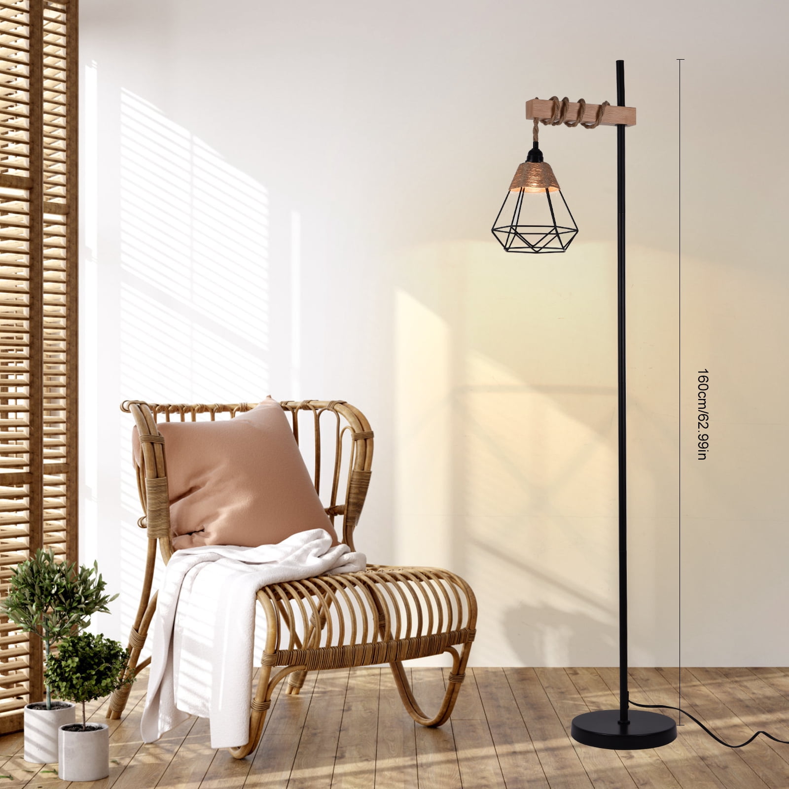 Contemporary Floor Lamp for Living Room Bedroom, 1-Light Height Adjustable Metal Standing Light with Metal Geometric Lampshade Black