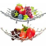 iPstyle Fruit Basket Countertop Fruit Bowl Holder Chrome Silver Metal Wire