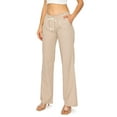 thumbnail image 2 of Cali1850 Women's Casual Linen Pants 32" Inseam Oceanside Drawstring Smocked Waist Lounge Beach Pants with Pockets, 2 of 6