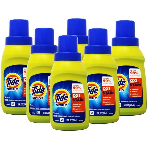 6 Pack - Tide Simply Oxi Liquid Laundry Detergent, Refreshing Breeze, 6 loads, 10 fl oz