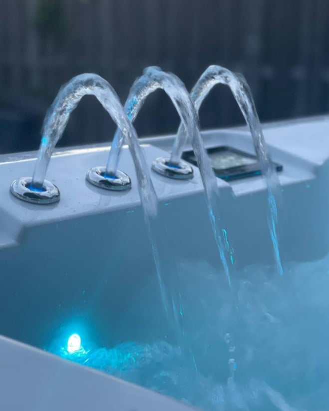 Lacey 1-Person 25-Jet Hot Tub with Side Waterfall and Underwater LED Lighting
