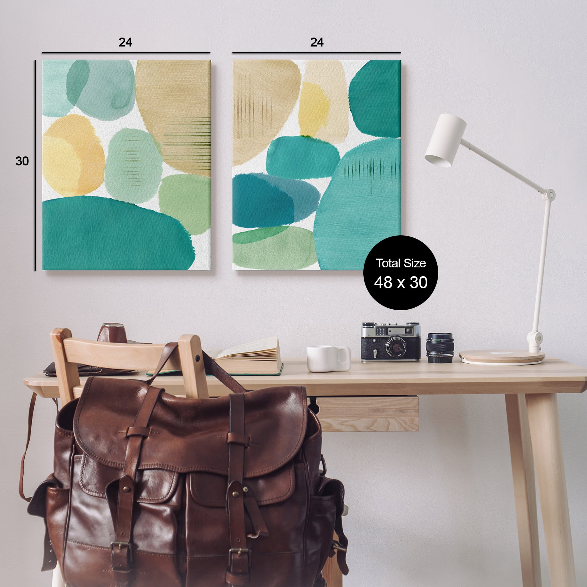 Stupell Industries Abstract Green Geometric Abstract Painting Gallery Wrapped Canvas Art Print Wall Art, 24 x 30, Set of 2