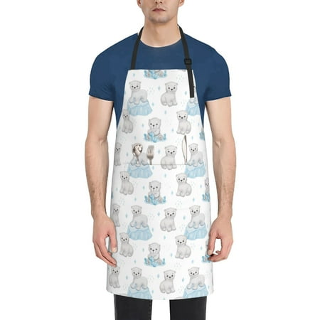 

Xecao Playful Polar Bear Pals Print Kitchen Cooking Aprons Waterproof Adjustable Bib Aprons with 2 Pockets for Women Men Chef