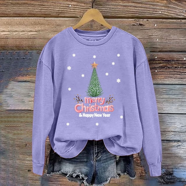 EGNMCR Sweatshirts à Capuche pour Femmes, Sweatshirts pour Femmes, Hoodie Décontracté à Manches Longues de Noël Mode Décontractée à Manches Longues Col Rond Imprimé Sweatshirts Blouse pour Femmes