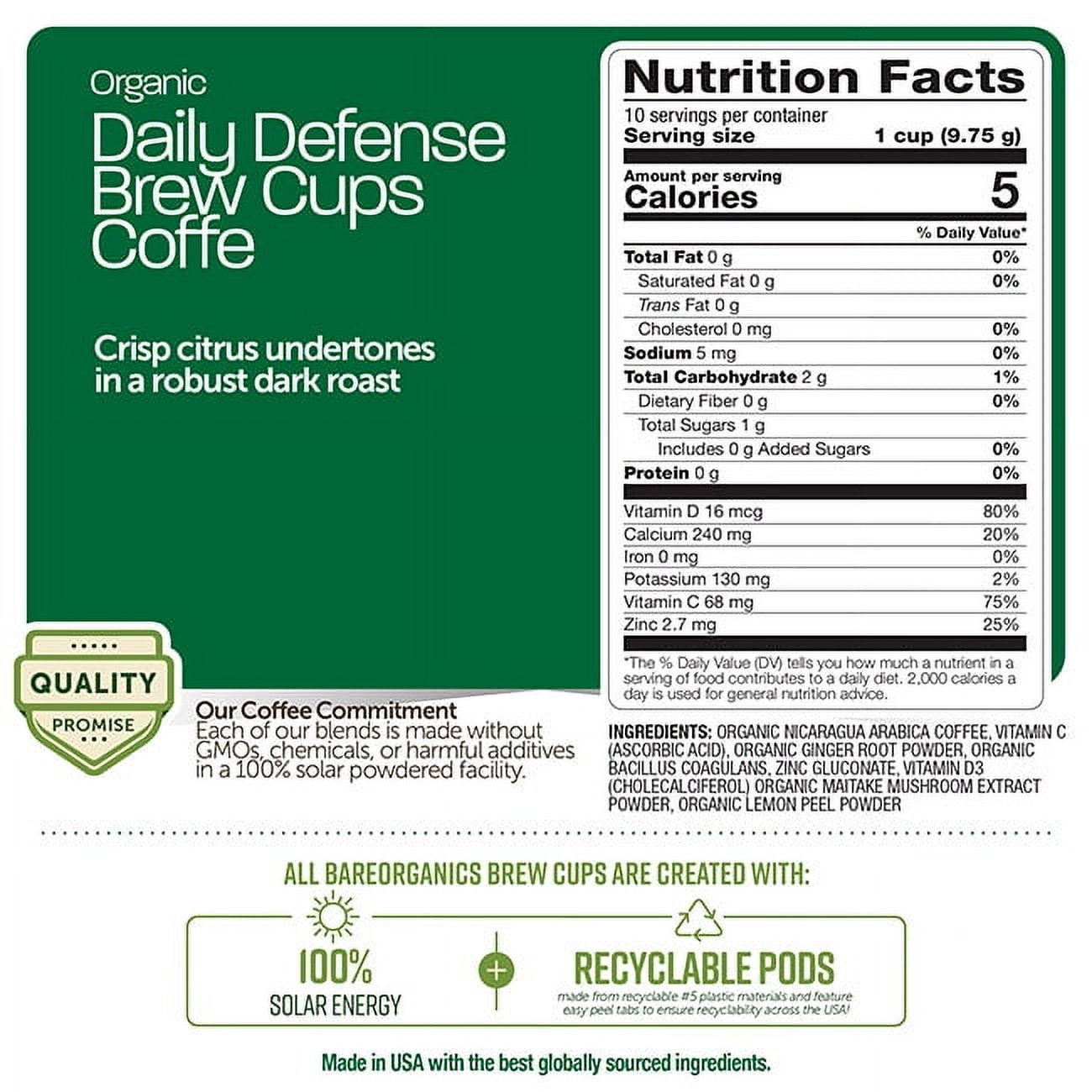 (2 pack) Bareorganics Coffee Daily Defense Superfood 4.130 oz