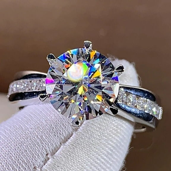Divine Creation 1.10 Ct Round Cut White Diamond Anniversary Engagement Ring 14K White Gold Plated 925 Sterling Silver For Women's -6.5