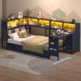 thumbnail image 4 of Twin Size Corner Bed Frame with Desk,Charging Station and Bookcase Storage,Twin Daybed with Storage Drawers and Led Lights, Metal Platform Bed Frame with Open Shelves,Blue, 4 of 9