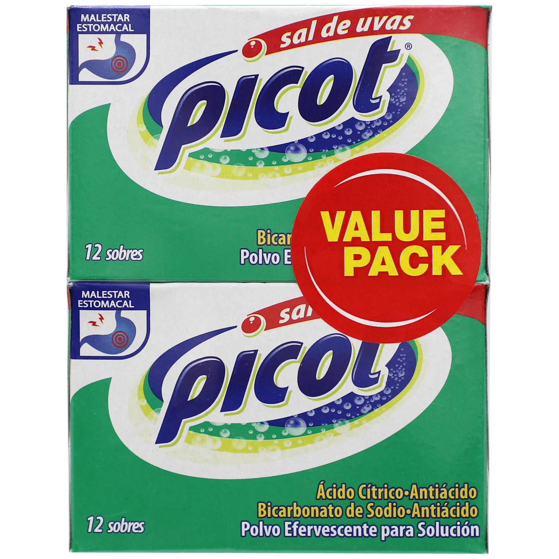 Sal de Uvas Picot Effervescent Antacid Powder, 24 Packets (2 Boxes x 12)