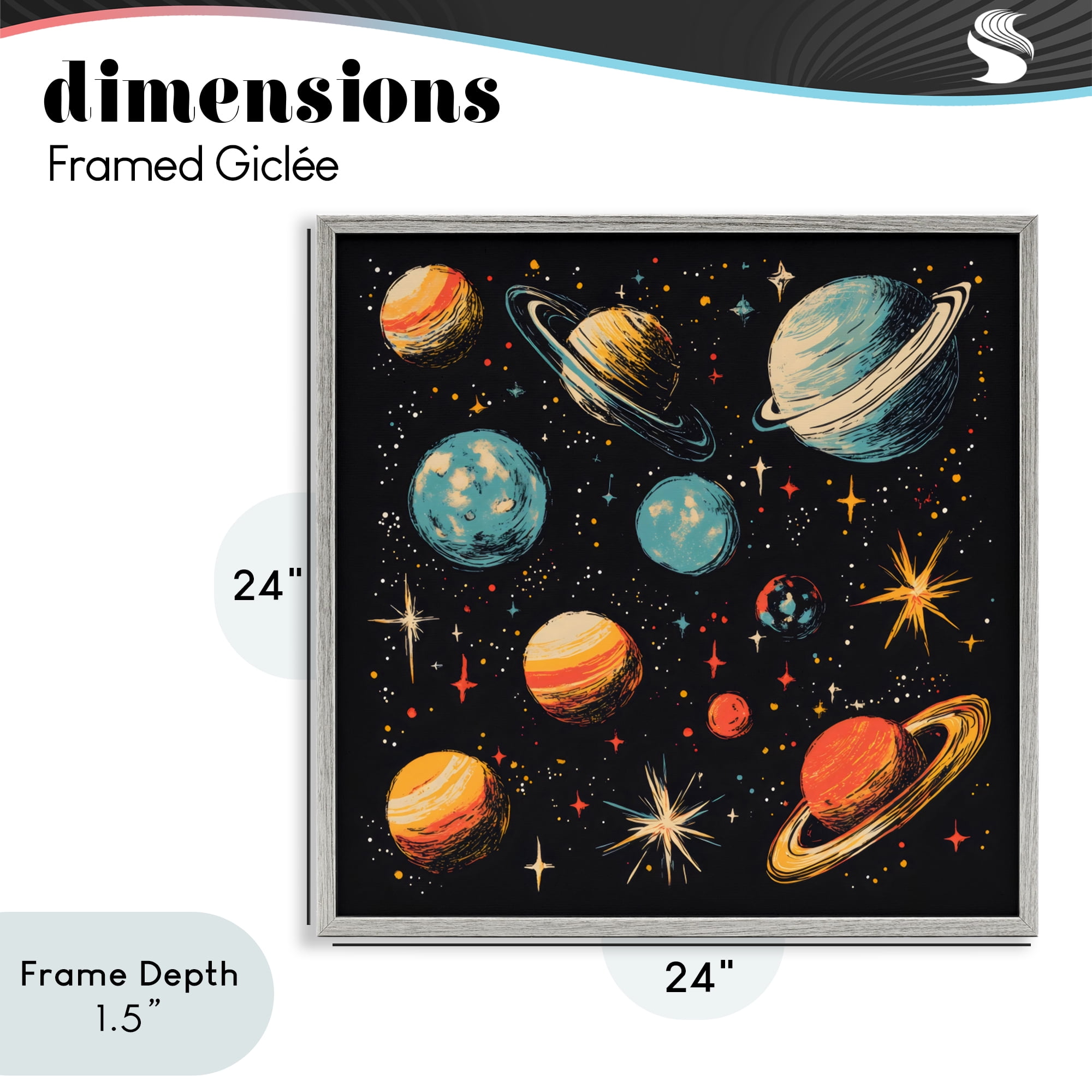 Stupell Industries Colorful Retro Planets Gray Framed Giclee Art, design by Creative Studio