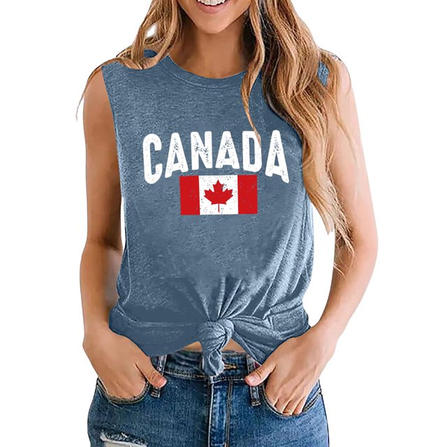 Toimothcn Tank Tops For Women Happy Canada Day Maple Leaf Printed Tank Tops Summer Sleeveless Loose Shirt Tops Suitable For Outdoor Activities