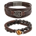 thumbnail image 5 of HZMAN Genuine Leather Tree of life Bracelets Men Women, Tiger Eye Natural Stone Lava Rock Beads Ethnic Tribal Elastic Bracelets Wristbands (Brown), 5 of 6