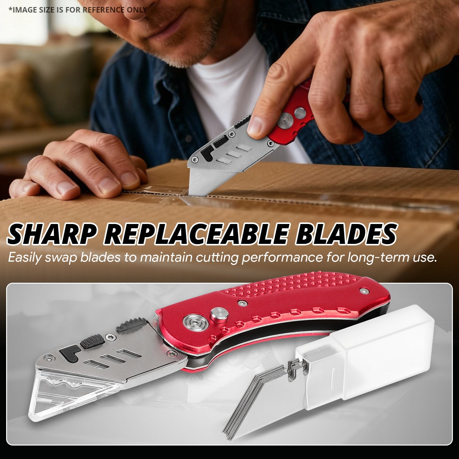 8PC Utility Knife Set - Folding w/ 10 Spare Blades / Snap-Off Blade Retractable