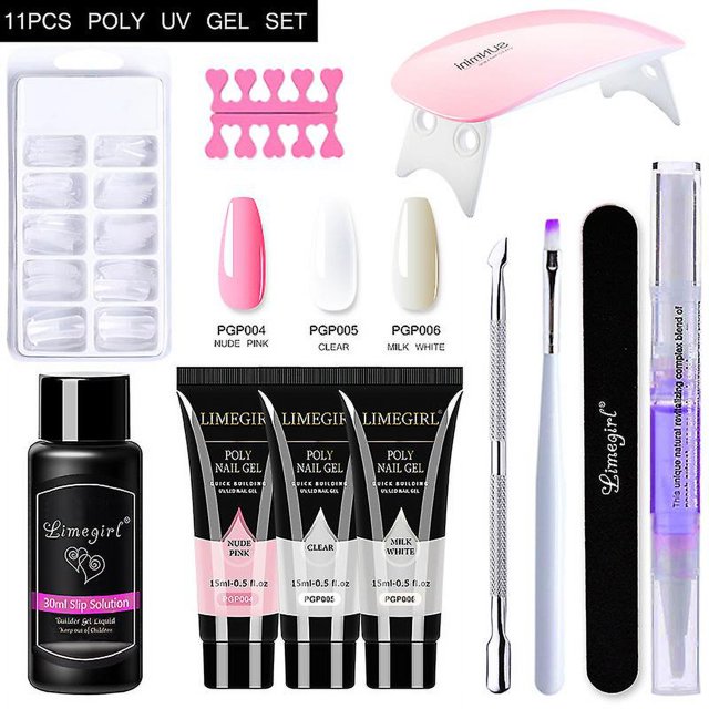 Kit de uñas, herramientas de extensión de Gel para uñas, juego completo de Gel de extensión de cristal con luz ultravioleta para principiantes