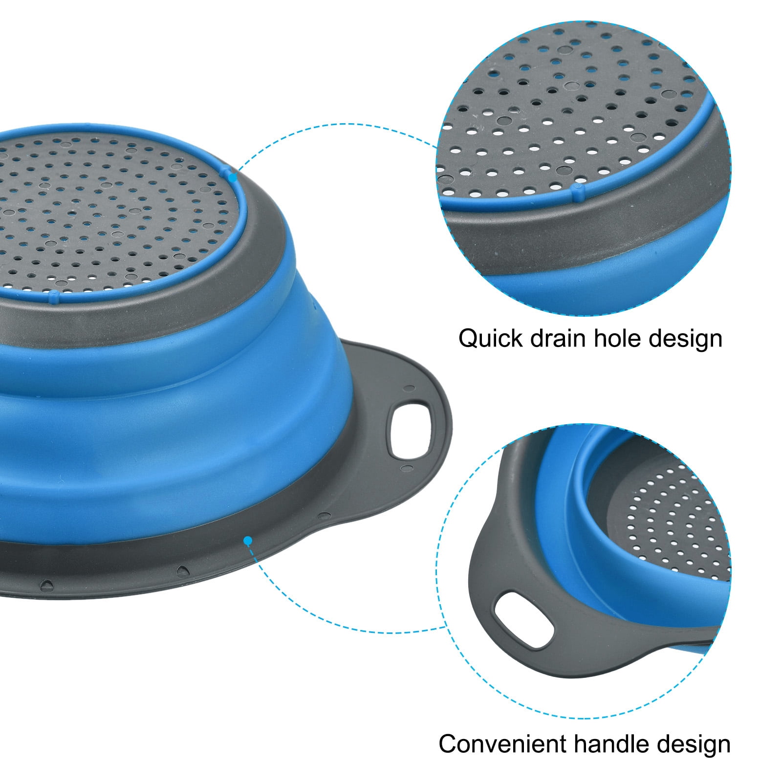 Unique Bargains Collapsible Food Colander Silicone Round Foldable Strainer Blue