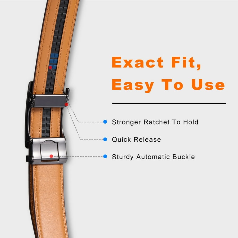Fianmy Mens Leather Belt, Slide Ratchet Belt for Dress Casual with  Adjustable Buckle, Trim to Fit