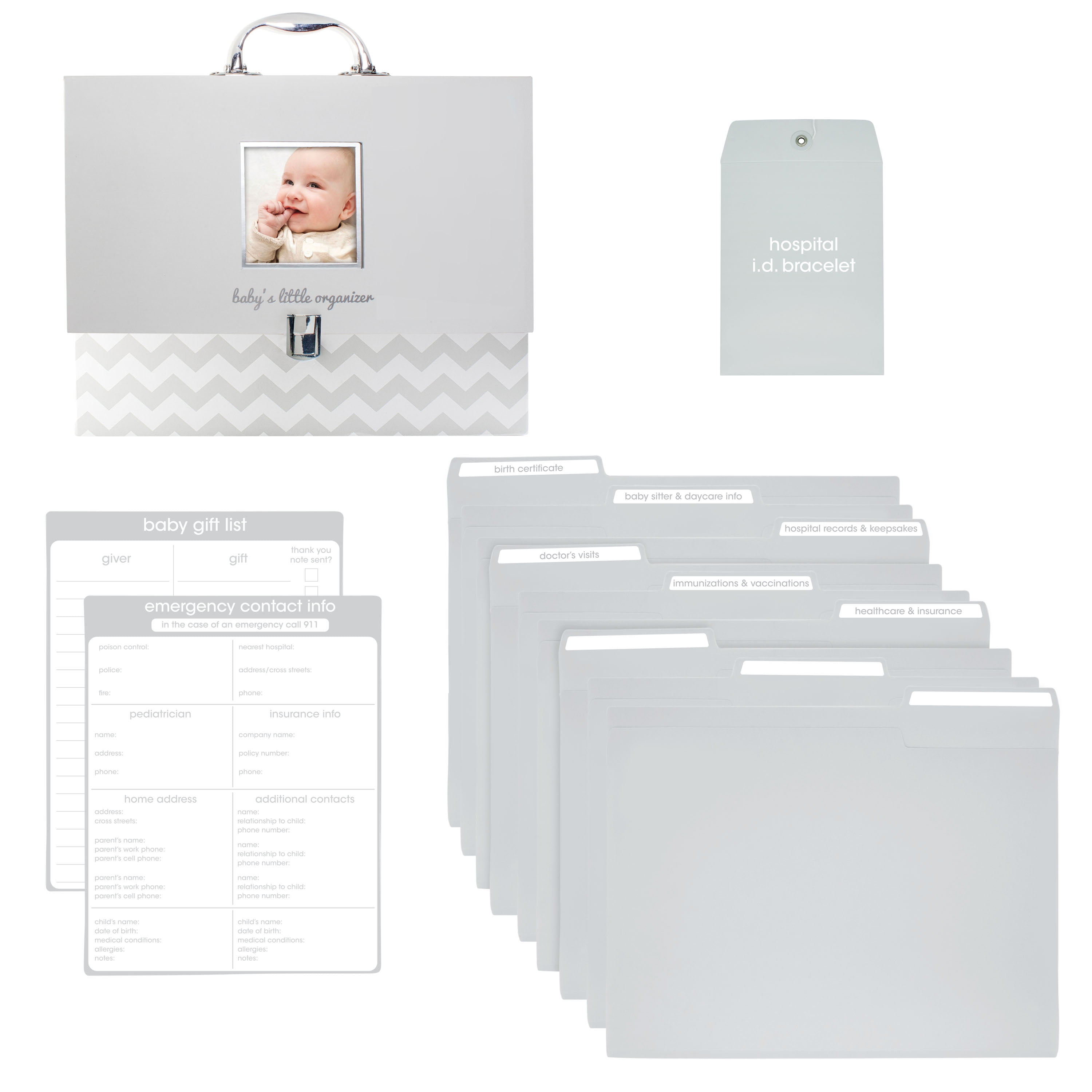 Pearhead Baby Document Organizer with Carry Handle, Briefcase and Document File Keeper, Baby's Paperwork and Records, Newborn, Gray Chevron