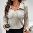 thumbnail image 5 of Enjoytime Womens Shirts Plus Size Casual Cute Solid Color V-Neck Lapel Neck Long Sleeve Shirt Fall Winter Women's Tops, 5 of 5