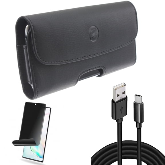 10ft USB Cable & Privacy Screen Protector & Case Belt Clip for Samsung Galaxy Note 20 (6.7") - Combo with Type-C Charger Cord & TPU Film Anti-Peep & Leather Holster