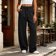 thumbnail image 3 of Fahion Wide Leg Oversized Sweatpants for Women Elastic Drawstring Waist CasualLoose Fit Solid Color Lounge Everyday Home Pants with Pockets, 3 of 9