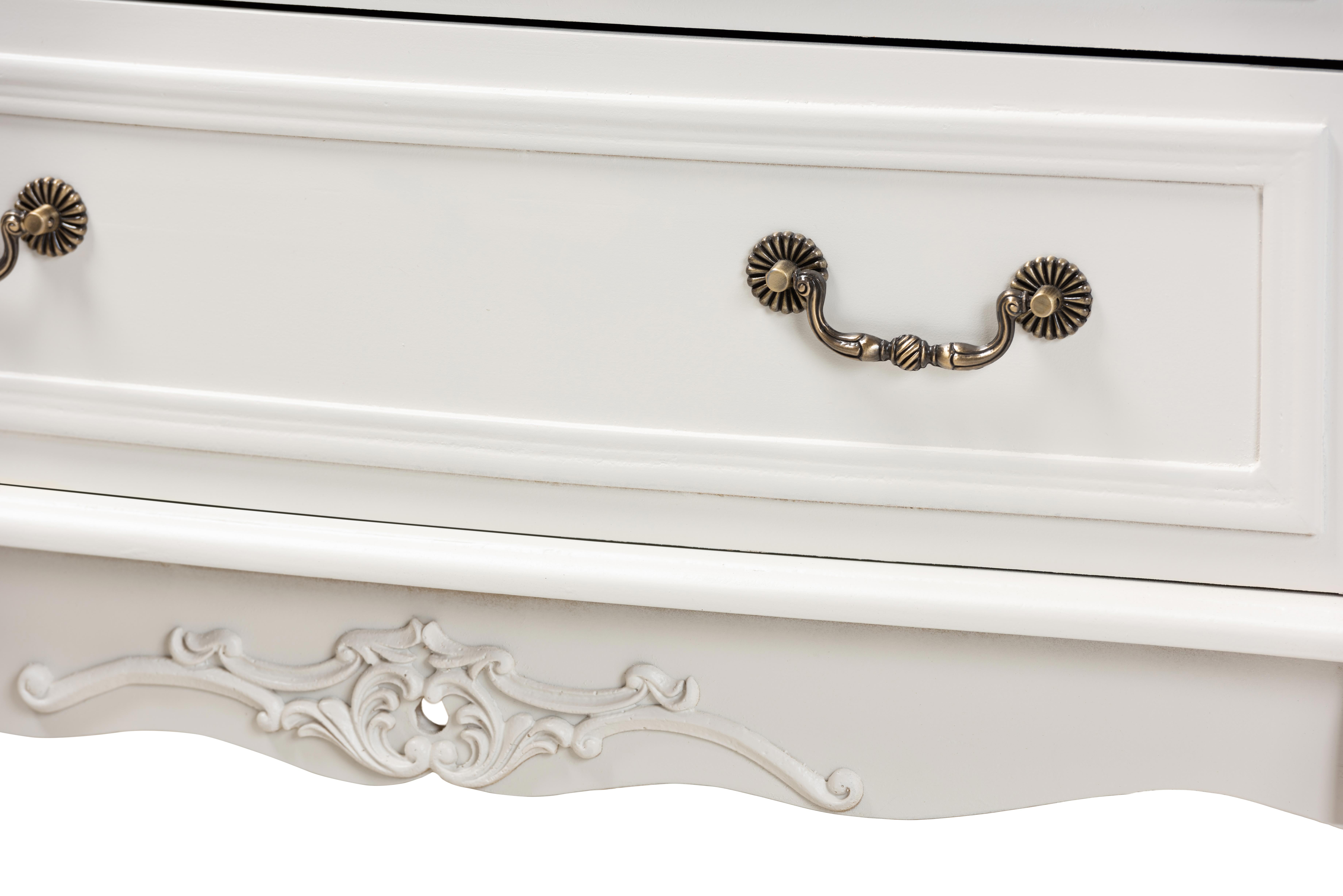 Baxton Studio Select 3-Drawer Vertical Chest, Medium Density Fiberboard, Brass Hardware, White