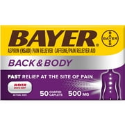 Bayer Back & Body Extra Strength Pain Reliever Aspirin w Caffeine, 500mg Coated Tablets, 50ct