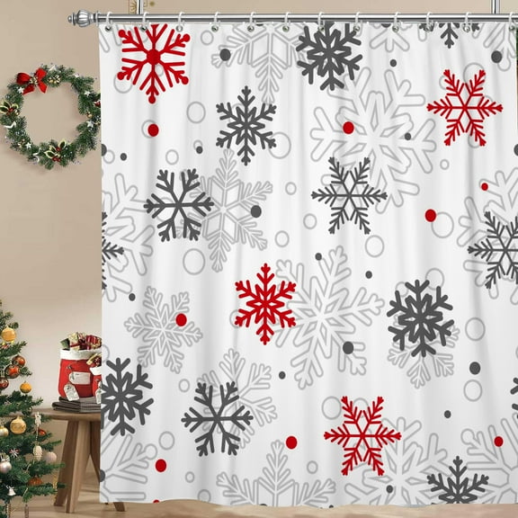 SUNOLIFE Winter Snowflake Shower Curtain Christmas Snow Waterproof Fabric Bathroom Curtain 72x72 in