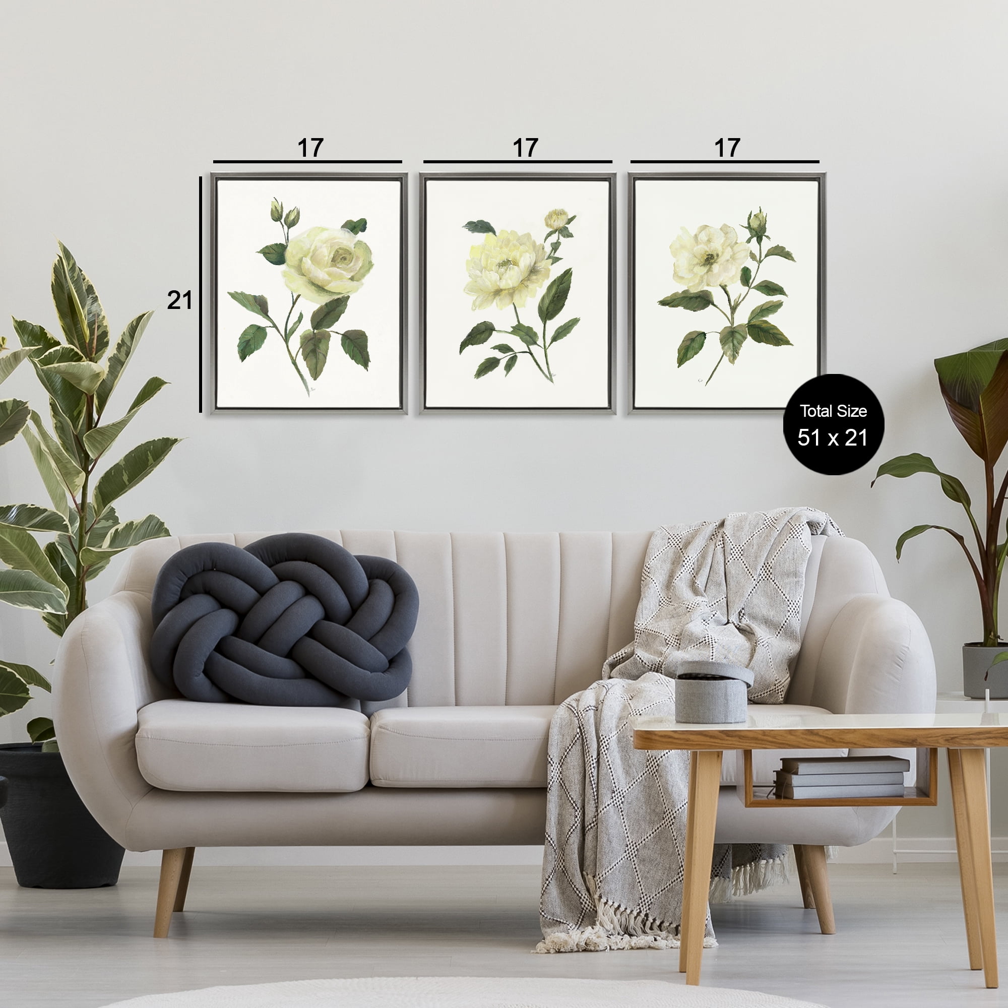 Stupell Industries Ivory Budding Garden Flowers 3 Piece Gray Framed Floater Canvas Set, design by Nan