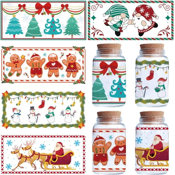 Plastic 5 Sheets Christmas UV DTF Cup Wrap Transfer Sticker Xmas Tree Santa Gnome Rub on Transfers Decal Gingerbread Man PVC Waterproof Decals Transfer