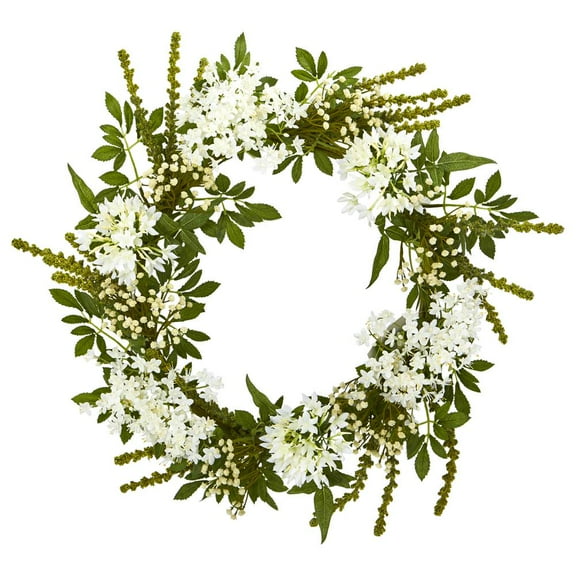 Nearly Natural 24in. White Mixed Floral Artificial Wreath