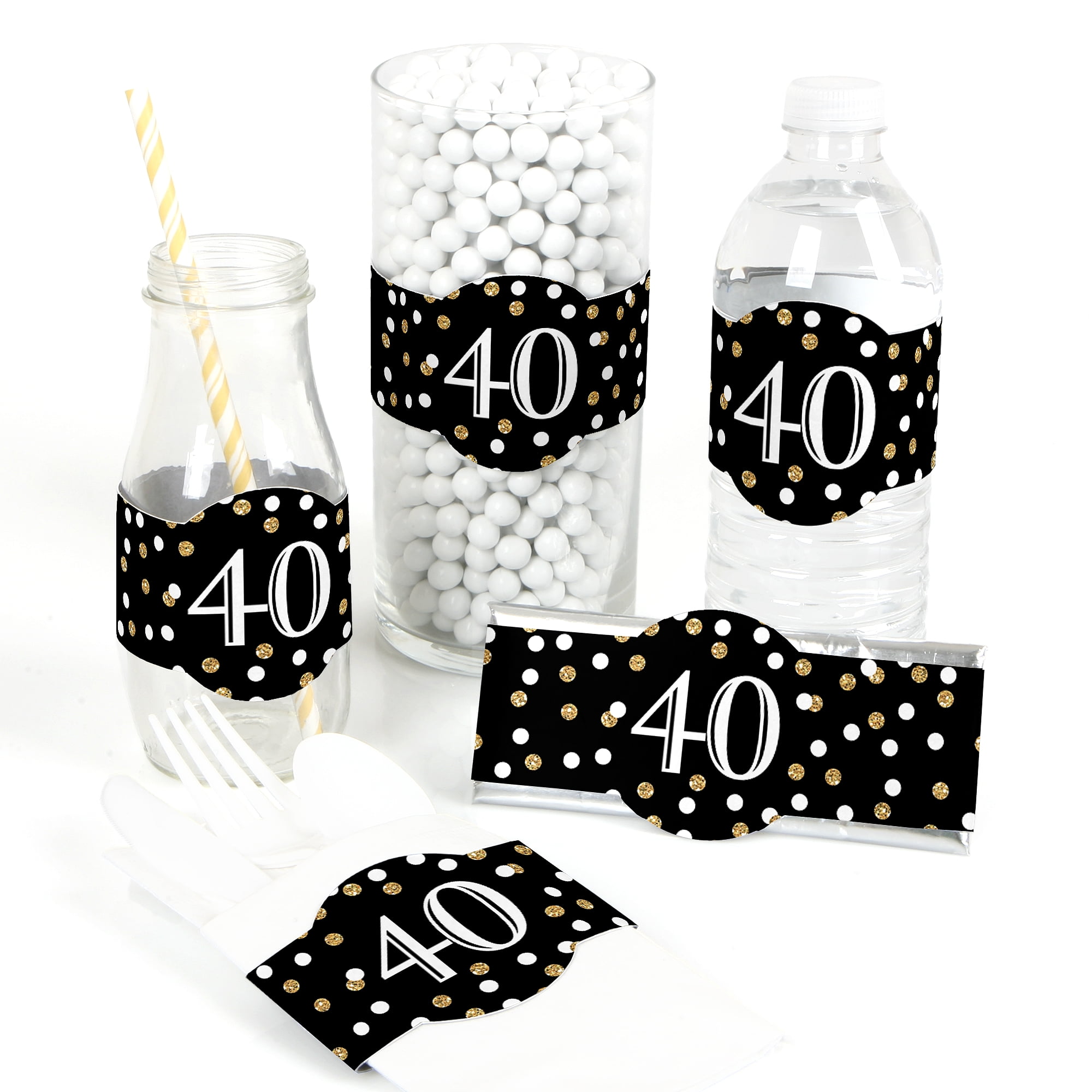 Adult 40th Birthday - Gold - DIY Birthday Party Wrapper Favors - Set of 15 - Walmart.com