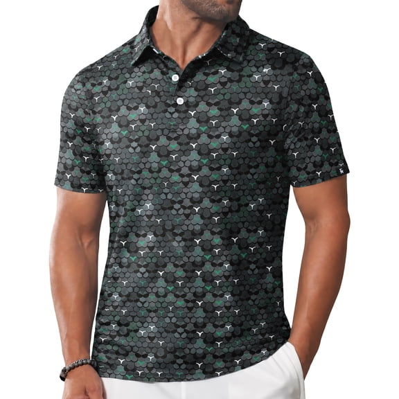 SPEEDRUN Men's Print Polo Shirt Short Sleeve Moisture Wicking Collared Casual, Size XL