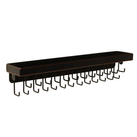 Wall Jewelry Holder - Designers Impressions JR22-ORB Oil Rubbed Bronze Wall Mounted Organizer Necklace Holder & Jewelry Display Rack with Tray