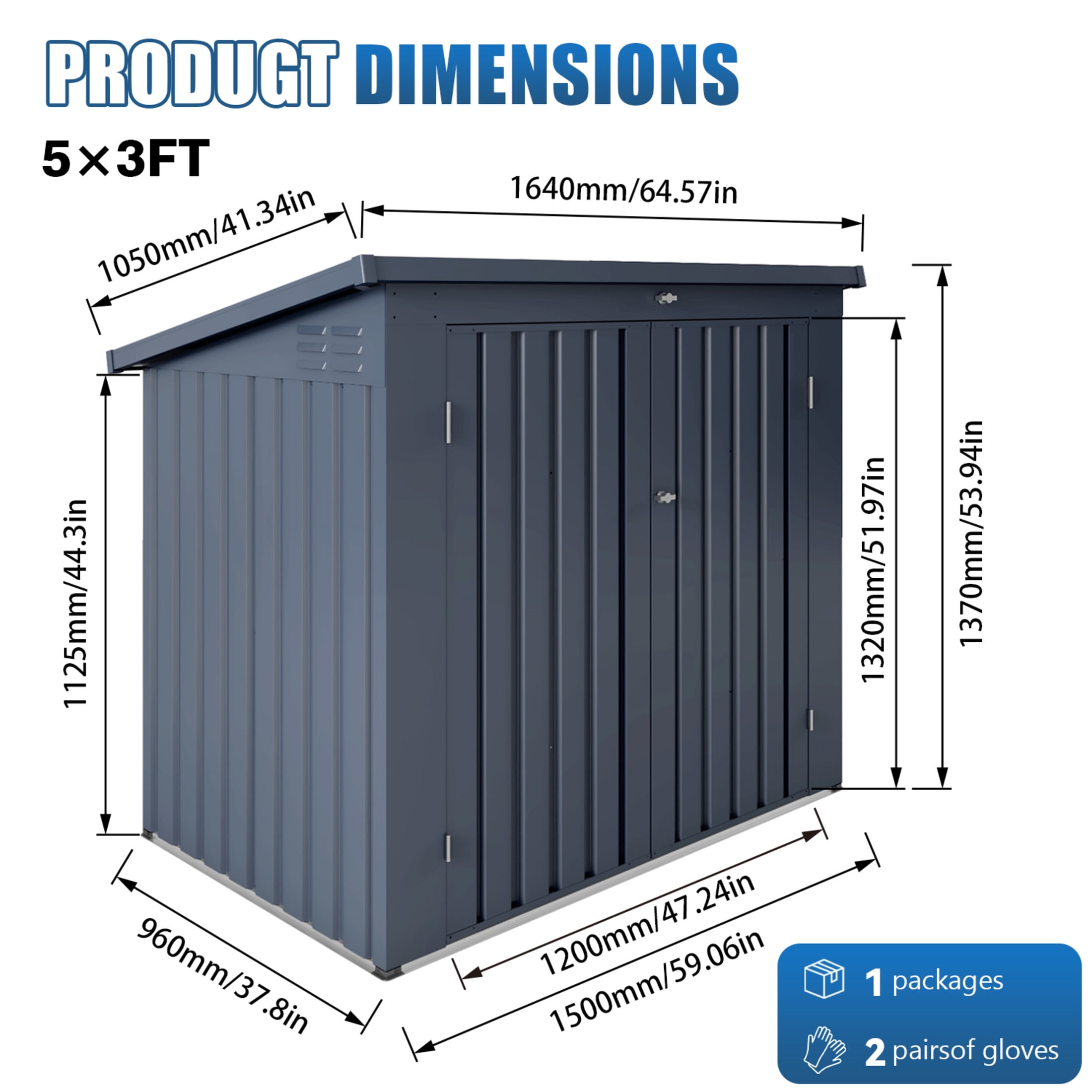 Noble House Outdoor Trash Can Storage Shed for 2 Bins, Metal Garbage Bin Enclosure with Lid, Gray