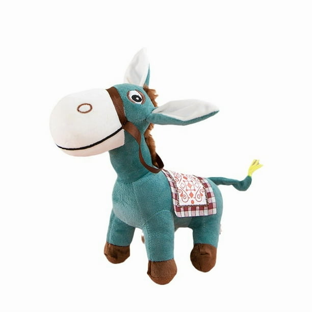 Muñeco de peluche con forma de burro de peluche, 25 cm, con sillín colorido