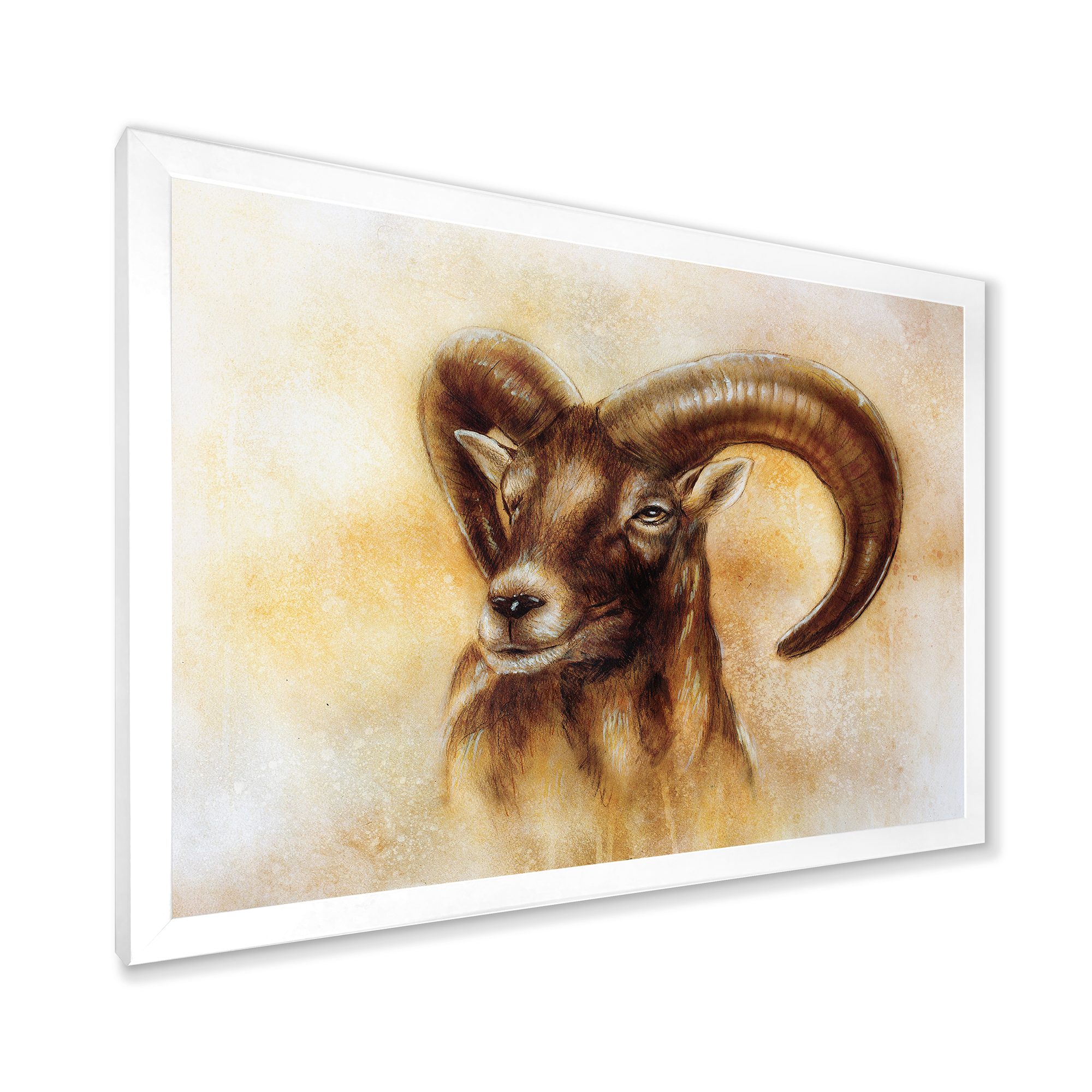 Designart 'Abstract Portrait of Wild Ram With Mighty Horns I' Modern Framed Art Print
