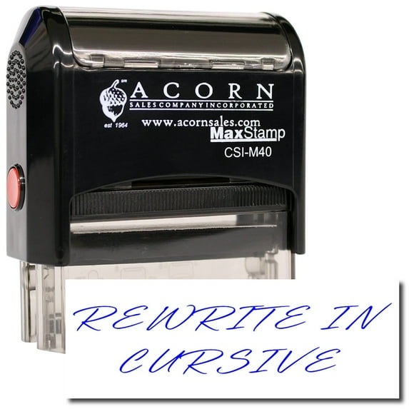 Large Self-Inking Rewrite In Cursive Stamp with Pink Ink