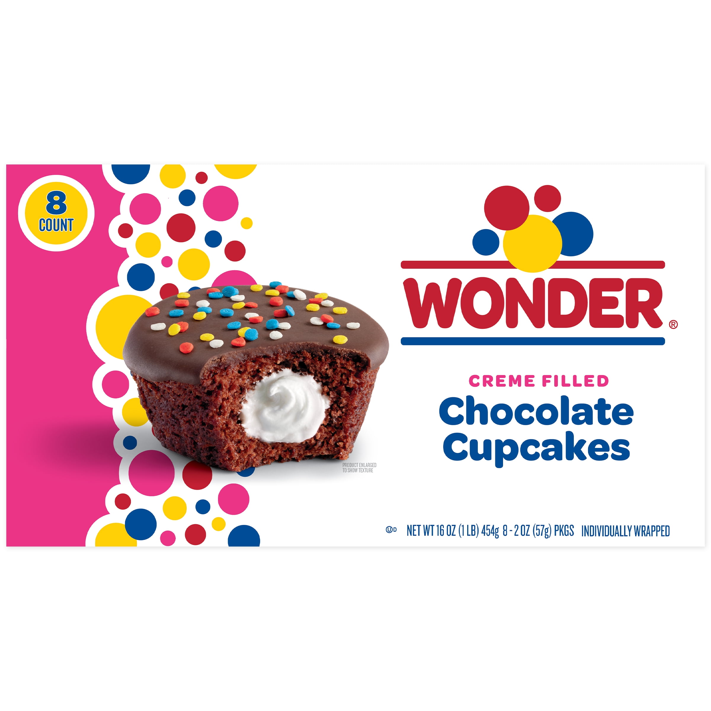 (3 pack) Wonder Crème Filled Chocolate Cupcakes, Individually Wrapped Cupcakes, 8 Count