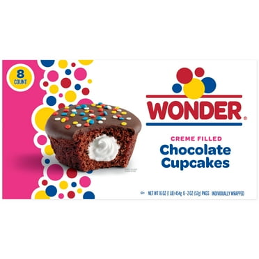 Wonder Crème Filled Chocolate Cupcakes, Individually Wrapped Cupcakes, 8 Count