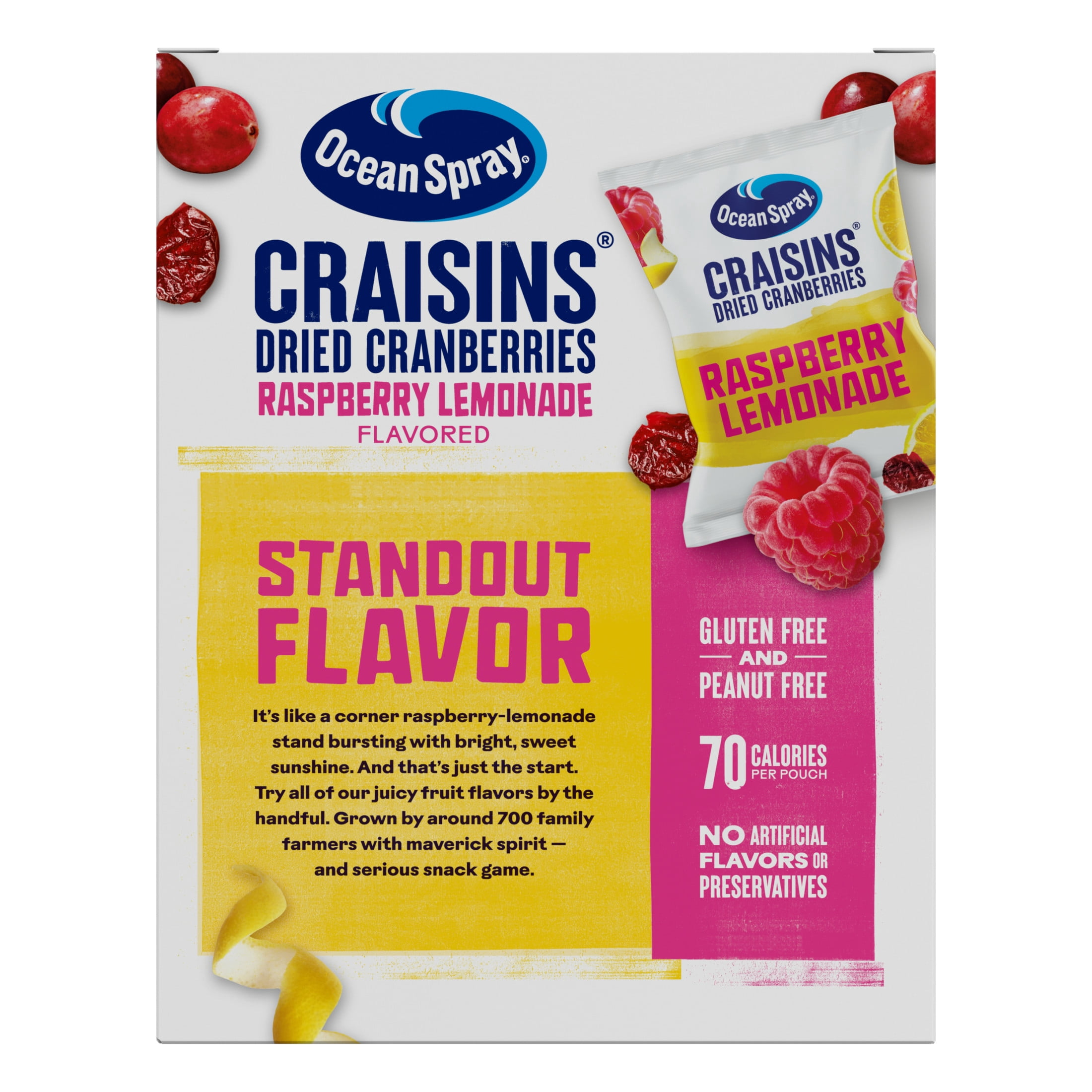 Ocean Spray®  Raspberry Lemonade Flavored Craisins® Dried Cranberries, 5‑Count Single‑Serve 1 oz Snack Packs