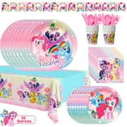 My Little Pony Party Supplies,184Pcs My Little Pony Birthday Party Supplies And Decorations Set-My Little Pony Balloons Stickers Masks Cake Toppers Banner Tablecloth Plates Cups Napkins...