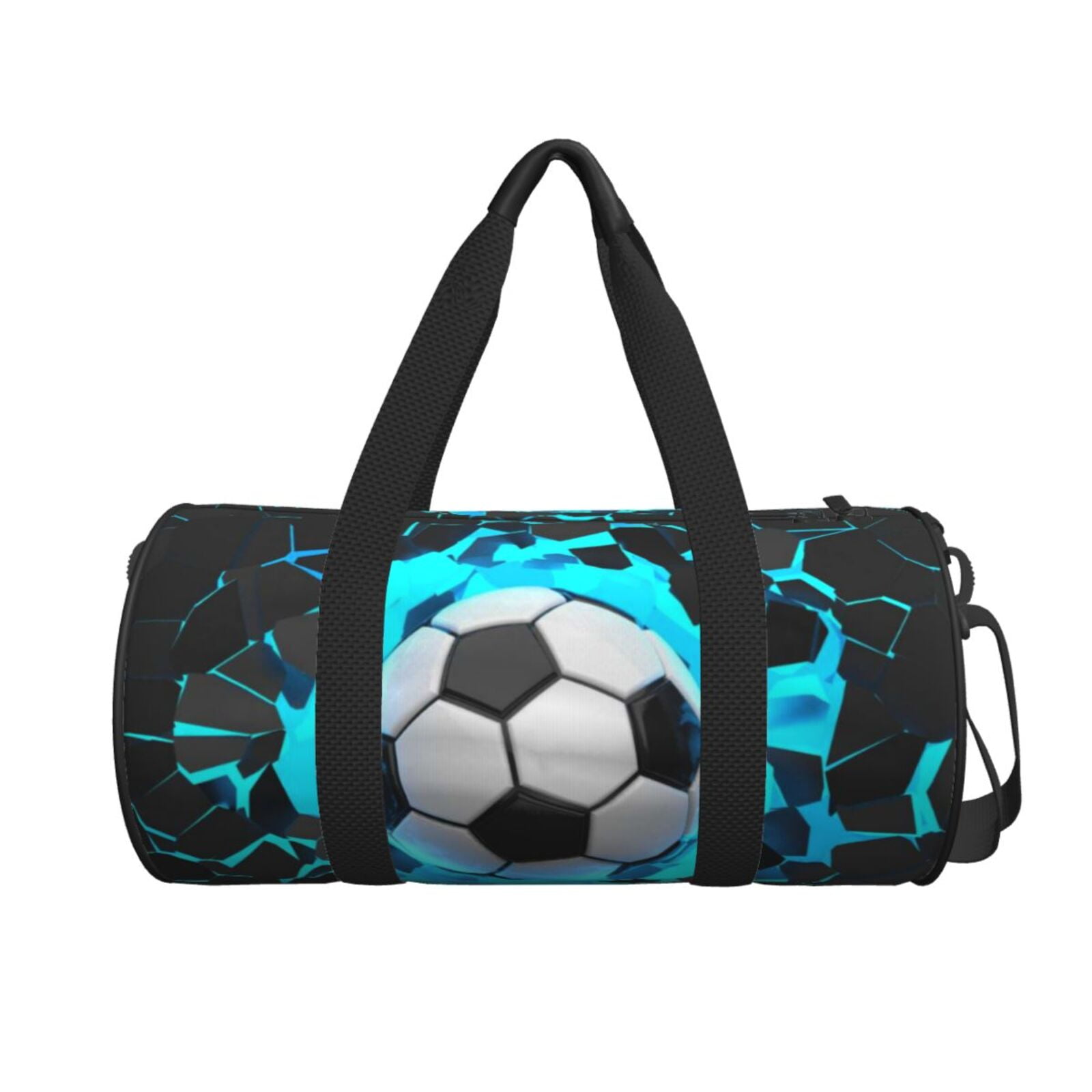 3D Soccer Ball Small Round Sport Duffel Bag,Crash Lighting Wall 17" Shoulder Airport Travel Bag, Men Women Weekender Overnight Sleepover Carry-On Personalized Tote Pouch