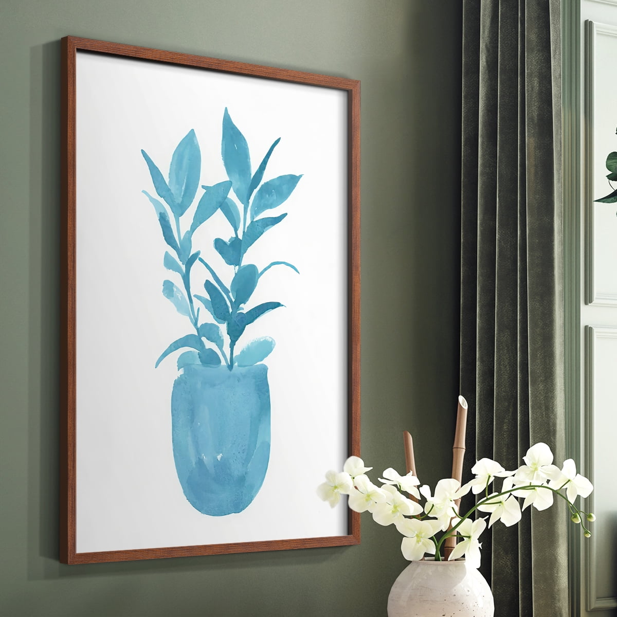 Watercolor House Plant III Framed Print in Brown Solid Wood 8 x 10 Framed Print