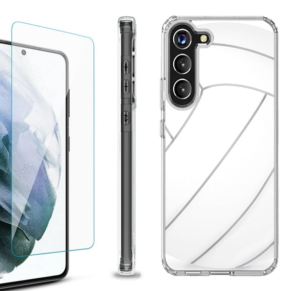 OneToughShield ® for Samsung Galaxy S23  S23 Plus 5G Shockproof Bumper Phone Case, with Tempered Glass Screen Protector - Volleyball
