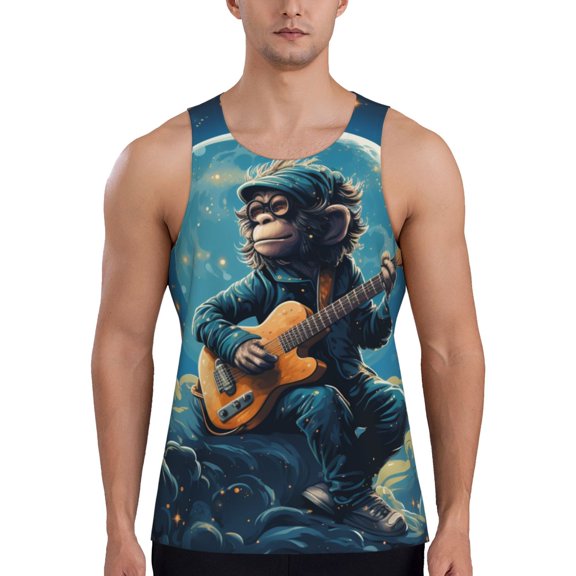 Men's Graphic Tank Top T-Shirt Sleeveless Undershirt Summer, Monkey Playing Guitar Starry