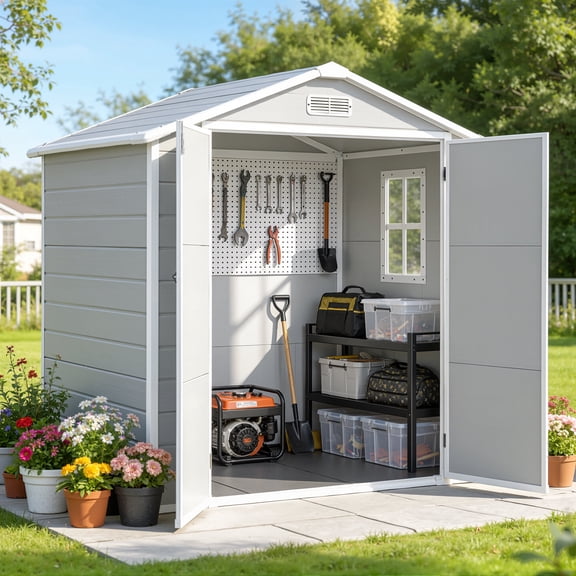 Enyopro 6×4.4ft Storage Shed, All-Weather Resin Sheds with Floor, Large Tool Plastic shed with Double Lockable Door, Bike Storage Resin Shed with Window for Garden Lawn Patio