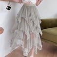 thumbnail image 4 of New Trendy!Brilliant Womens Dresses Women Irregular MultilayerGauze High Waisted Large Skirt Hem Gentle Skirt Gray F, 4 of 4