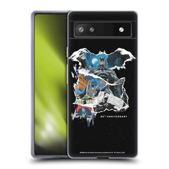 Head Case Designs Officially Licensed Batman DC Comics 80th Anniversary Ripped Paper Logo Soft Gel Case Compatible with Google Pixel 6a