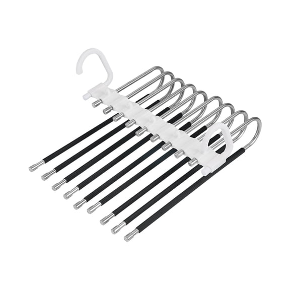 Black 9 Bar Foldable Pants Hanger Adjustable Stainless Steel Clothes Organizer For Closet Space Saving 13.1X9.4X6.2 Inch